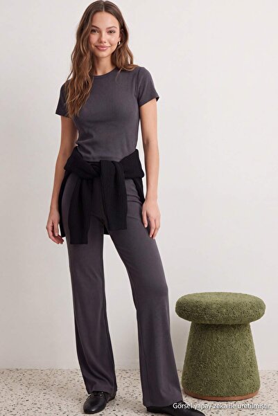 Trendyol Collection Anthracite Fitted/Body-Hugging Stretchy Knitted Knit Top ...