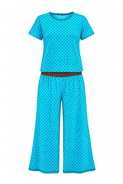 Trendyol Collection Turquoise 100% Cotton Polka Dot Lace Detailed Lycra Combe...