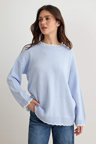 Trendyol Collection Blue Wavy Contrast Collar Knitwear Sweater Twoaw27Kz00223
