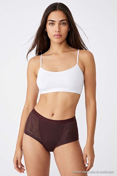 Trendyol Collection Black-Tan-Brown 3-Piece Micro Striped Hipster Panties Thm...