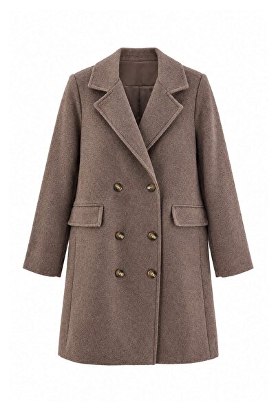 Trendyol Collection Wardrobe Essentials Mink Oversize Double Breasted Midi Co...