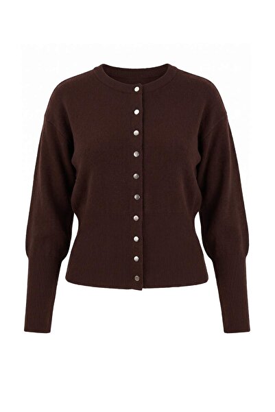 Trendyol Collection Wardrobe Essentials Brown Waist-Fitted Knit Cardigan Twoa...