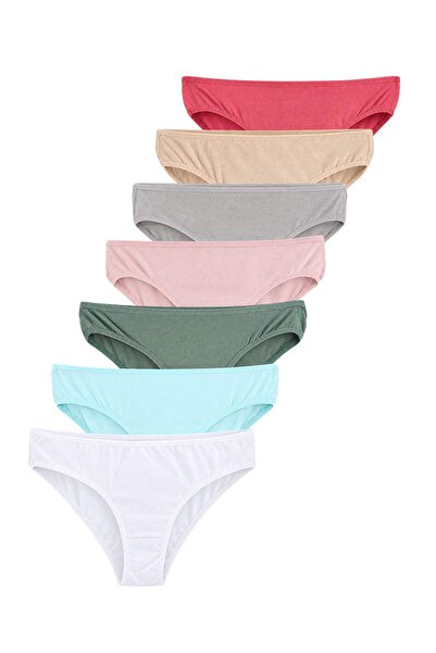 Trendyol Collection White-Multicolor 7-Pack Cotton Blend Brazilian Knitted Pa...