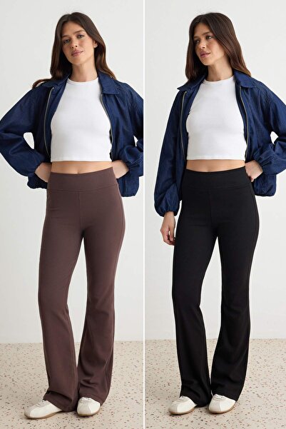 Trendyol Collection بنطلون إسباني بني-أسود من قطعتين TWOAW26PL00057