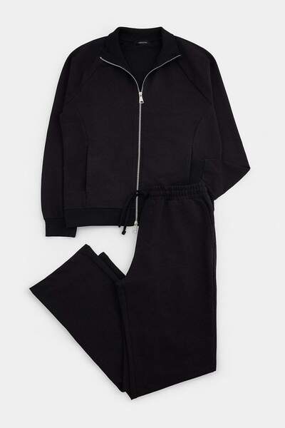 Trendyol Collection Black Regular Large Size Zippered Knitted Tracksuit Set T...