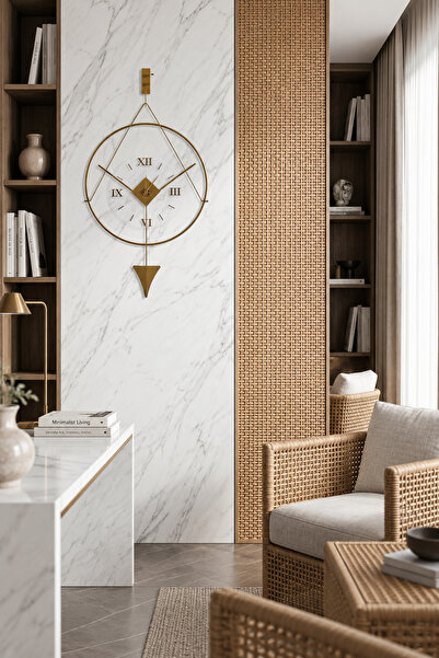 bablo | Meridyen Gold Klasik Modern Duvar Saati Sarkaçlı Camlı Metal Duvar Sa...