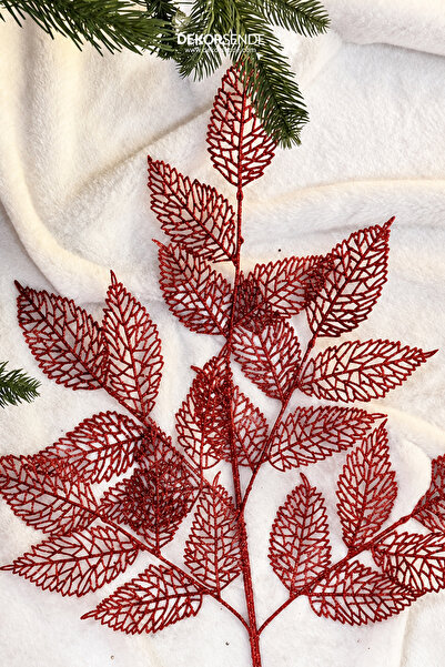 Dekorsende 86 cm Red Leaf Lace Glitter Artificial