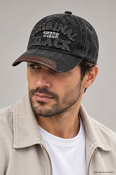 ZERAMİNE Αυθεντικό Μαύρο Unisex Καπέλο Vintage Αθλητικό Καπέλο με Δερμάτινη Λ...