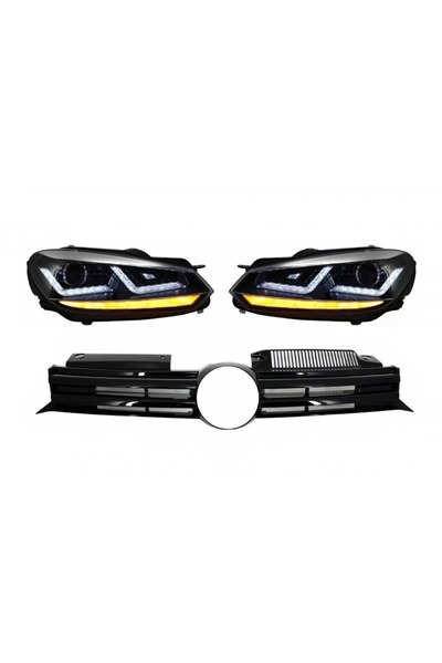 tuningset Grilă frontală compatibilă cu VW Golf VI 2008-2012 cu faruri Osram ...
