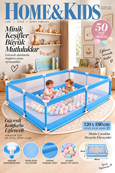 180x120 Güvenli Çocuk Ve Bebek Oyun Alanı Seti (2’li) Top Hediye 180x120 Oyun Parkı