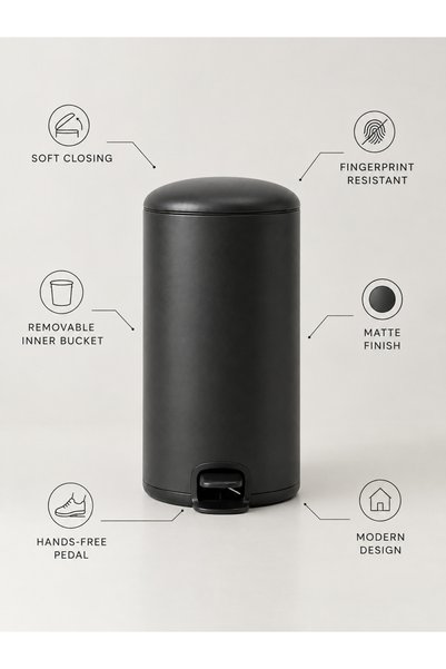 INBIN 20L | Matte Black Series | Soft Closing Lid | Fingerprint Resistant | Trash & Garbage Waste Bin | Kitchen, Home & Office | 20L