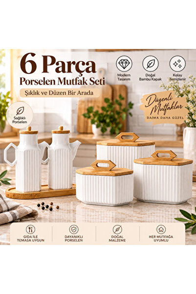 Kitchen Pembelia 6 Piece Bamboo Stand 2-Piece 1000 ml Oil Pot and 3-Piece Por...
