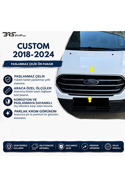 BRSPLAST Ford Custom Uyumlu 2018-2024 Krom Ön Panjur 4 Parça Paslanmaz Çelik