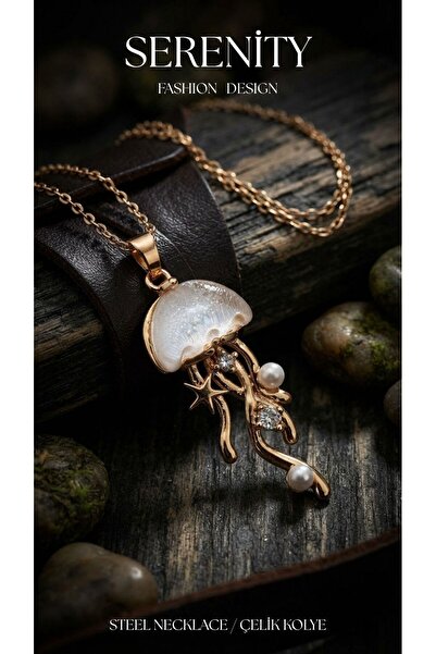 Serenity Opal Zirkon Taşlı Deniz Anası Figür Çelik Kolye2