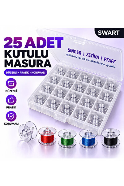 Swart Singer Zetina Janome Pfaff Brother ev tipi 25 adet kutulu masura