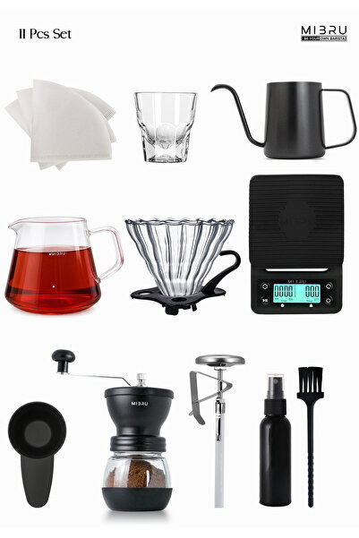 MIBRU 11-Pcs Professional Pour Over Coffee Set – Matte Black Barista Kit with...