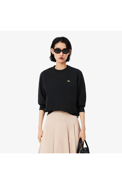 Lacoste Kadın Relaxed Fit Bisiklet Yaka Siyah Sweatshirt