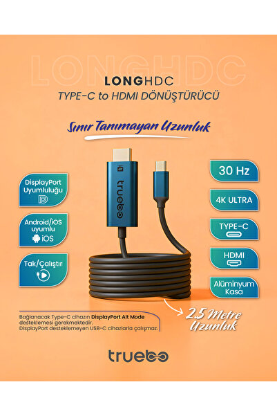 truebo LongHDC USB-C to HDMI Dönüştürücü