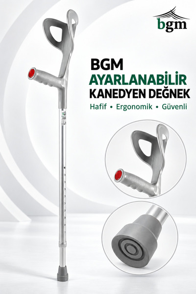 bgm Koltuk Değneği - Kanedyen Değnek- 1 Adet Gri Yüksek Kalite Ortopedik Yürü...