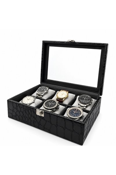 STAND MARKET Watch Box for 6 Watches, Patent Leather, Black