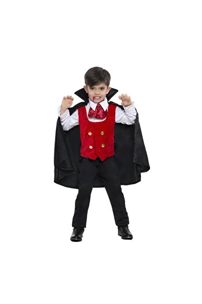 partidolu Siyah Renk Çocuk Halloween Drakula Pelerini 80 cm