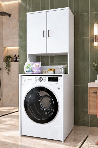 Rani Mobilya Rani KD136 Çamaşır Makinesi Dolabı 2 Raflı Kapaklı Banyo Dolabı ...
