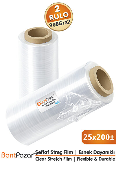 BantPazar Şeffaf Streç Film 2 ADET – 900 Gr | 25 cm x 200± mt | 17 Mikron | A...