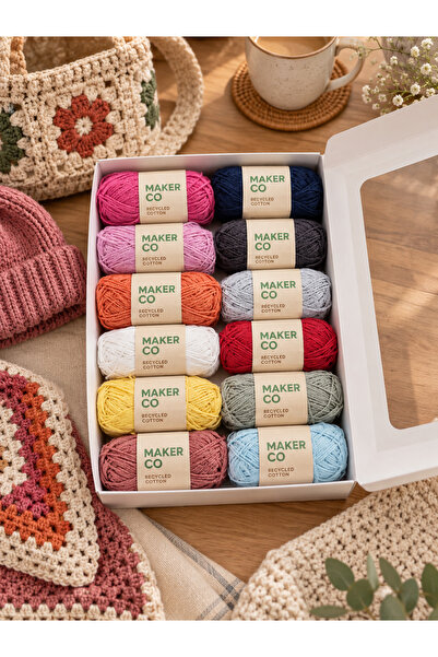 Genel Markalar MakerCo Recycled Cotton 12'li Ip Seti, Koton Örgü İpi