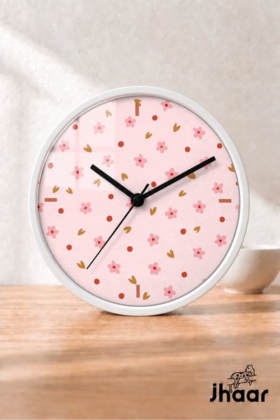 JHAAR Pink Small Floral Modern Wall Clock - Medium Size 30 cm - White Case - ...