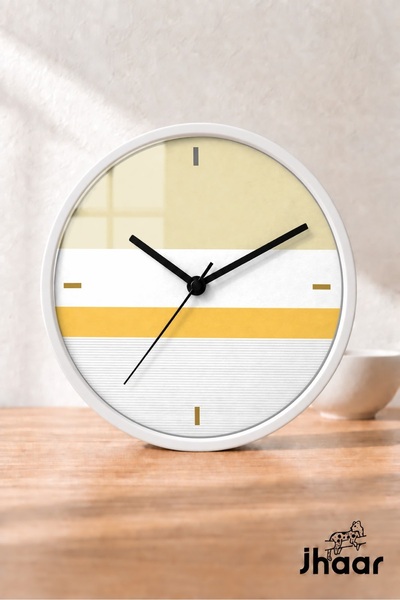 JHAAR Minimal Yellow Double Stripe Modern Wall Clock - Medium Size 30 cm - Wh...