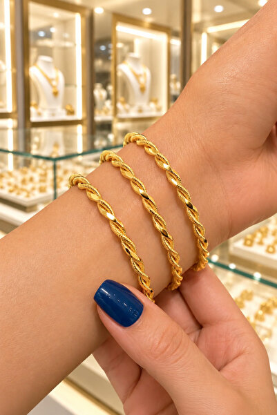 CAXBERN Gold 22 Ayar Altın Kaplama Ikili Adana Burma Bilezik (1 ADET)