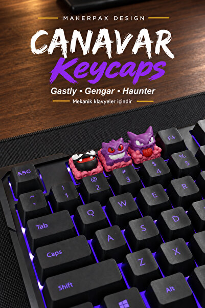 Makerpax Canavar Temalı Renkli Keycaps 3'lü Set - Cherry MX Uyumlu Mekanik Klavye Tuş Takımı