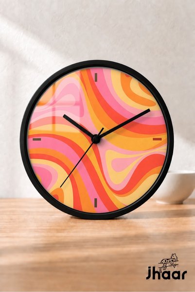 JHAAR Modern Wall Clock with Pink and Orange Marble Patterned Design - Medium...
