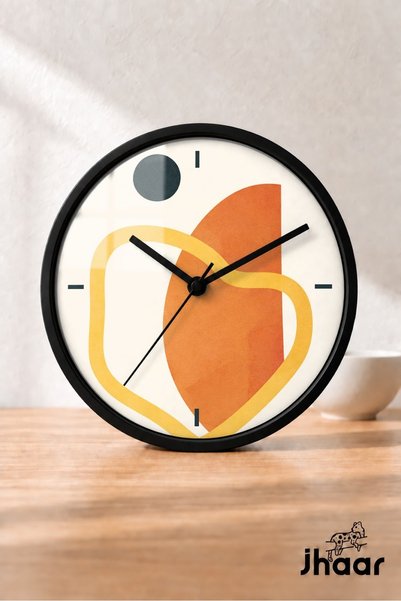 JHAAR Orange Yellow Abstract Line Modern Wall Clock - Medium Size 25 cm - Bla...
