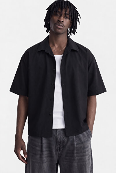 TWILIT Boxy Fit Kısa Kol Erkek Gömlek Oversize - Siyah