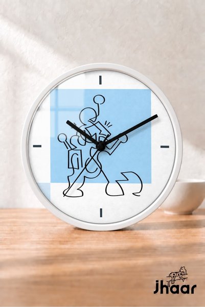 JHAAR Blue Linear Modern Wall Clock with Human Figure - Large L 35 cm - White...