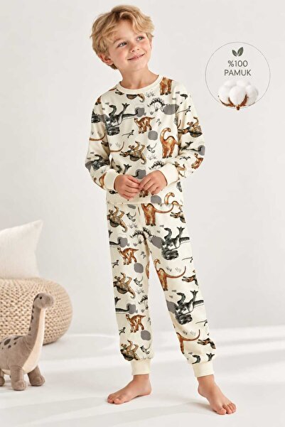 ROSAMİNA Erkek Çocuk %100 Pamuk Aslan Desen Pijama Takımı