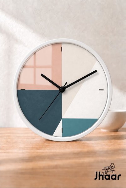 JHAAR Pastel Geometric Abstract Blocks Modern Wall Clock - Medium Size 30 cm ...