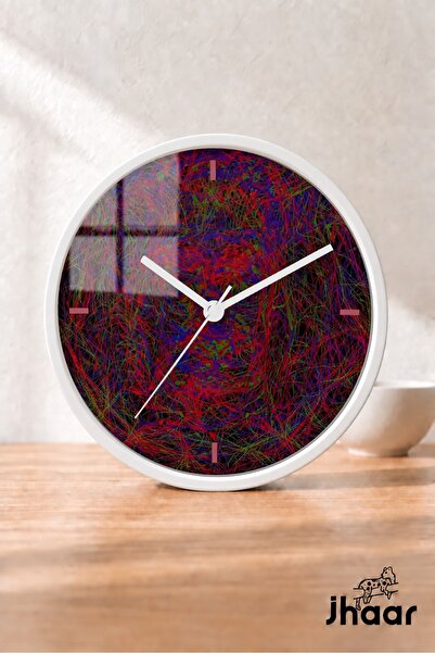 JHAAR Bordo Soyut Dokulu Modern Duvar Saati - Orta Boyut 25 cm - Beyaz Kasa -...