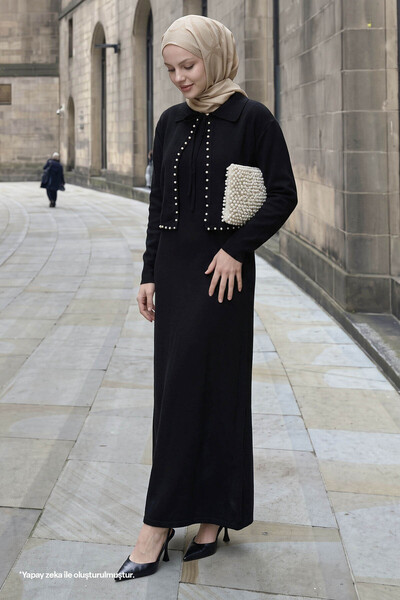 InStyle Black Knitwear Set with Pearl Bolero