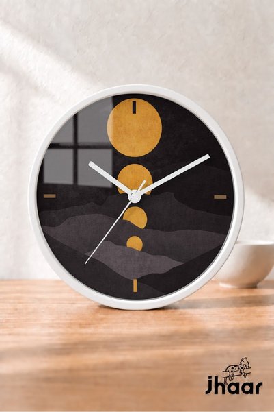 JHAAR Black Gold-Tone Circles Modern Wall Clock - Medium Size 30 cm - White C...
