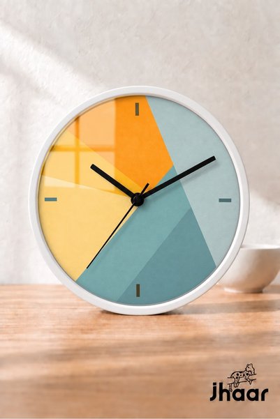 JHAAR Yellow Blue Geometric Triangles Modern Wall Clock - Medium Size 25 cm -...