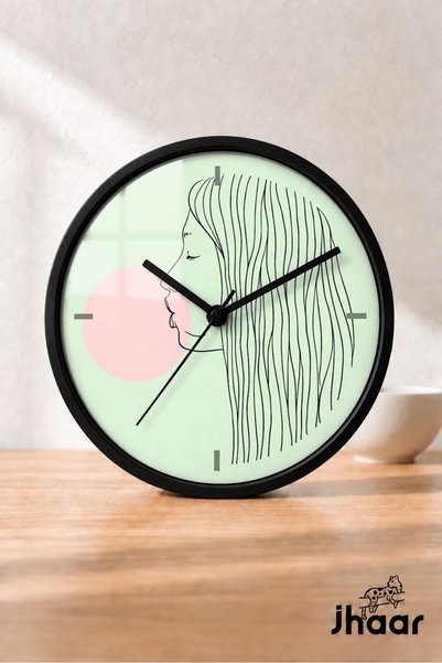 JHAAR Zeleni prugasti ženski lice moderni zidni sat - srednje veličine 25 cm ...