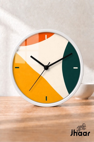 JHAAR Green Orange Abstract Colors Modern Wall Clock - Medium Size 25 cm - Wh...