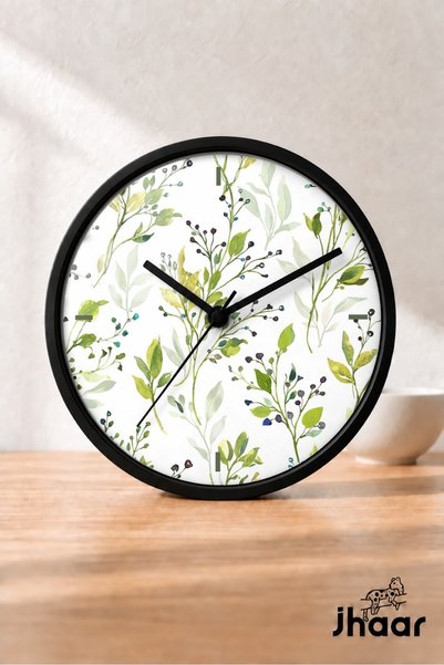 JHAAR White and Green Botanical Branches Modal Wall Clock - Large XL 42 cm - ...