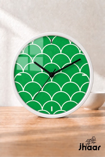 JHAAR Green Semicircular Patterned Modern Wall Clock - Medium Size 30 cm - Wh...