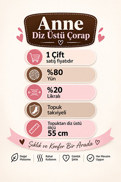 Algitsin O L A Diz Üstü Çorap+Yünlü+Dikişsiz+Esnek+Mevsimlik
