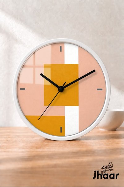 JHAAR Mustard Powder Geometric Blocks Modern Wall Clock - Medium Size 25 cm -...