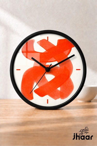 JHAAR Orange Abstract Circles Modern Wall Clock - Medium Size 30 cm - Black C...