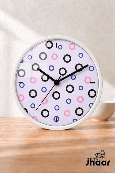 JHAAR Colorful Ring Patterned Modern Wall Clock - Medium Size 25 cm - White C...